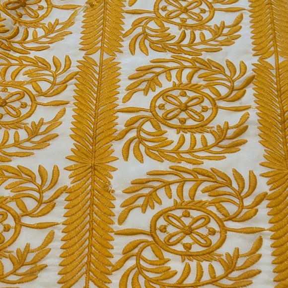 All:Row White and Yellow Embroidered Mini Dress | Boho Shift Dress Size L - Picture 11 of 13